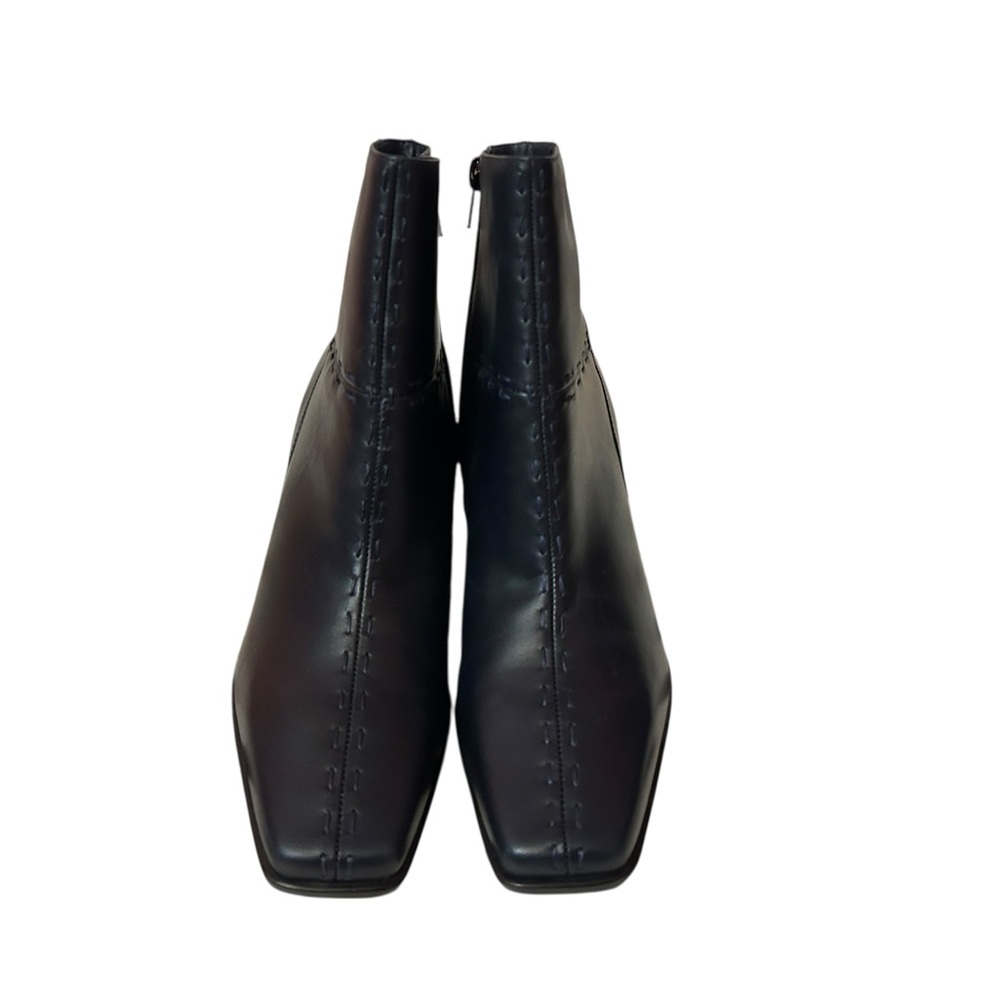 Markon Black Leather Ankle Boots 8M Brazil Square Toe Stitched Detail Heel Goth - Picture 7 of 7